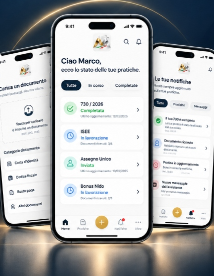 MaxiCAF App per iPhone — Carica documenti, Dashboard pratiche, Notifiche in tempo reale